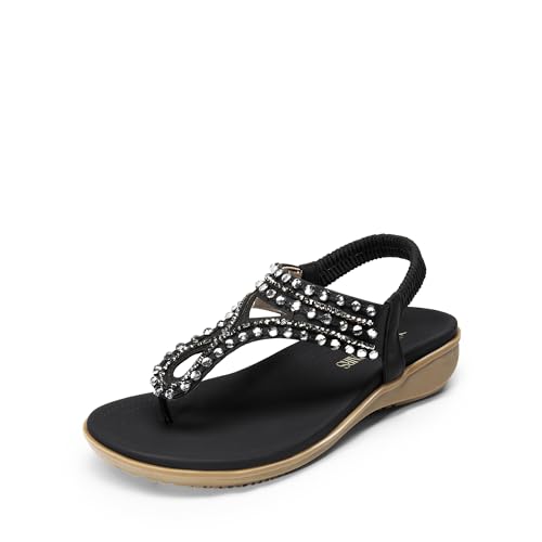 31dzCBnPvWL.jpg Women's Comfortable Dressy Flat Sandals Rhinestone Elastic T-Strap Thong Sandals for Summer Beach