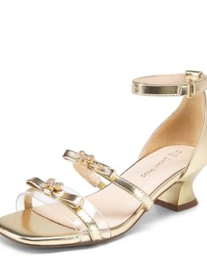 Girls Sandals Low Heel Dress Pump Ankle Strap Two Strapped Bow Flower Wedding Party Shoes for Little Kid/Big Kid