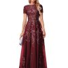 Lace Appliques Mother of The Bride Dresses Short Sleeves Long Sequin Beaded Formal Evening Prom Dress YO149