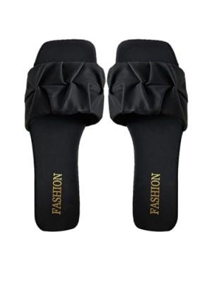 31hBL71VAWL.jpg Women's Pleated Square Toe Slide Flat Sandals Summer Trendy Sandals Wedding Sandals
