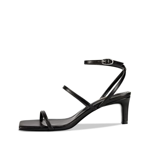 Low Heel Kitten Strappy Heels for Women with Square Toe Ankle Strap Heeled Sandals for Dress Wedding Party Club Date Work
