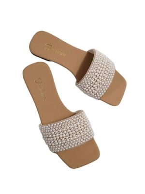 31ktQazTjL.jpg Women's Pearls Slide Sandals Open Toe Slip On Summer Sandals