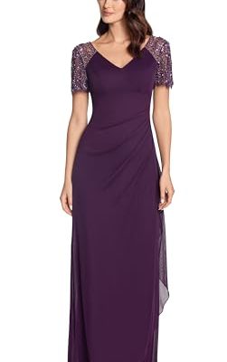 Female Long Sheer Matte Jersey Beaded Flutter Sleeve