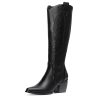 Womens Cowboy Boots Wide Calf Comfortable Pull On Zipper Chunky Heel Pointed Toe Embroidered Western Cowgirl Knee High Boots