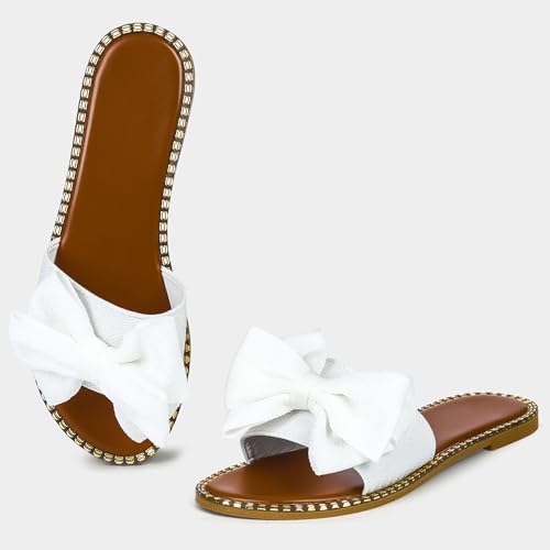 31nu6NeaYOL.jpg Women's Bow Knot Slides Open Toe Flat Sandals Summer Slip On Slippers