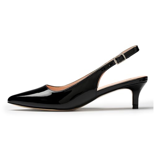 31p1DQA5TnL.jpg Low Kitten Heels Women's Slingback Dressy Pumps Pointed Closed Toe Ankle Strap Elegant Wedding Pumps Formal Comfortable Shoes