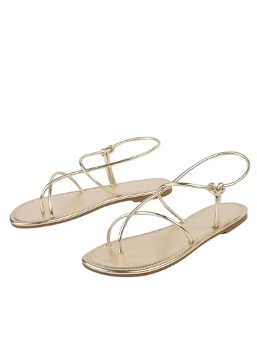 31rbhTgGdL.jpg Women's Metallic Strappy Flat Sandals Open Toe Dressy Summer Beach Thong Slides