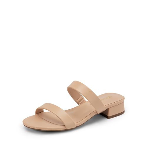 31rr-Rm1PIL.jpg Women's Slides Heels Slip On Low Block Sandals Two Strap Open Round Toe Chunky Casual Summer Mules Shoes