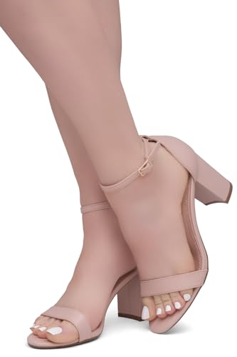 31swCEcrmL.jpg Women's Low Heels - 3-Inch Chunky Block Heeled Sandals with Ankle Strap | Open Toe Short Heels | Comfy Dressy Strappy Sandals