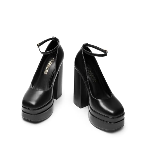 31tT5V8DLSL.jpg Women's Platform High Heels Closed Toe Chunky Block Pumps Square Toe Ankle Strap Dress Fashion Party Y2K Shoes