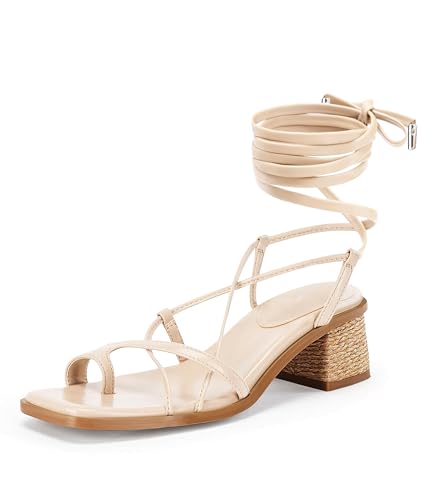 Womens Strappy Heels Thong Gladiator Flat Sandals Dressy Summer Low Chunky Block Heeled Roman Shoes