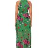 Women's Sleeveless Halter Neck Long Chiffon Floral Ruffle Dress