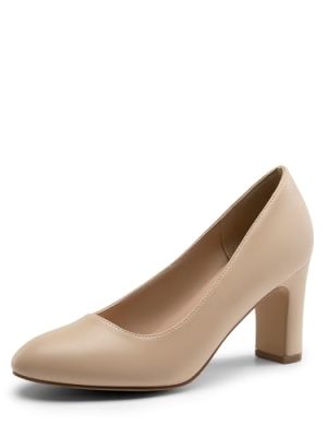 Women's Block Heels Closed Toe High Chunky Rounded Toe Pumps Comfortable Slip On Work Shoes