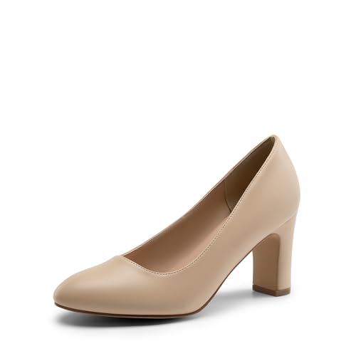 Women's Block Heels Closed Toe High Chunky Rounded Toe Pumps Comfortable Slip On Work Shoes
