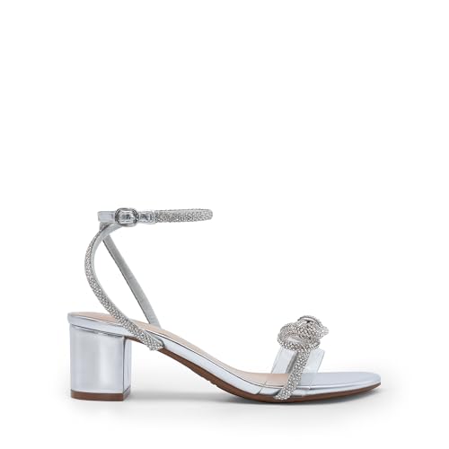 31zmw6hkskL.jpg Women's Double Bowknots Crystal Sandals Low Chunky Heels Clear Slingback Dress Shoes for Wedding Bridal Party