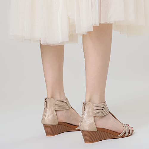 410FBi6QMcL.jpg Wedges for Women Sandals Bohemia Open Toe Roman Low Heel Zipper Back Platform Summer Dress Women??s Beach Sandals