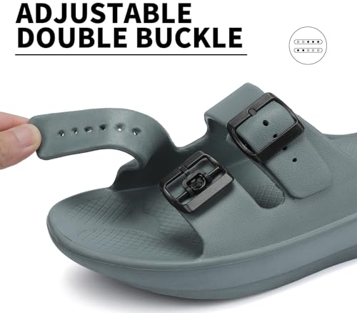 411ciWMkjlL.jpg Women and Men Wide Width Recovery Sandals Plantar Fasciitis Arch Support Orthotic Slides Adjustable Double Buckle Thick Sole
