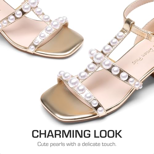 411xc7gnCL.jpg Girls Sandals Ankle Strap T-Strap Low Heel Pearl Flower Pump Dress Wedding Party Square Toe Shoes for Little Kid/Big Kid