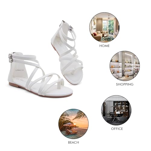 412xBG60LuL.jpg Gladiator Sandals for Women ??Strappy Flat Sandals with Ankle Strap & Back Zipper | Fisherman Thong Strappy Style for Walking, &