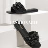 Black White Sandals Women Flat Sandals Comfortable Womens Slide Sandals Fashion Flat Sandals for Women 2025 Summer