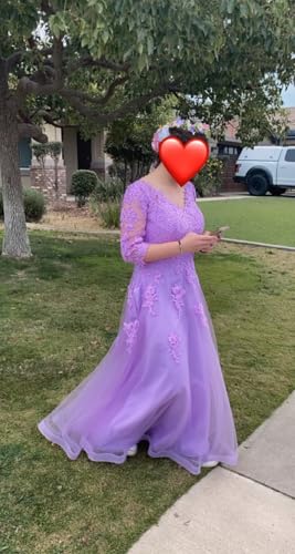 416MMpcyIVL.jpg Women's Floral Lace Appliques 3/4 Sleeve Mother of The Bride Dresses Long V Neck Formal Dresses with Pockets YZTS028
