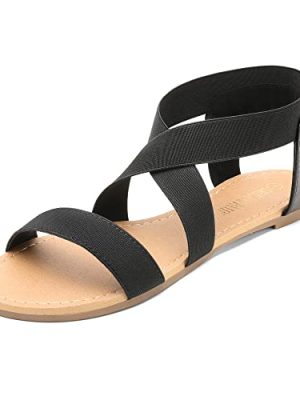 Women's Elastic Ankle Strap Flat Sandals Summer Dressy Shoes Cute Strappy Gladiator Sandals