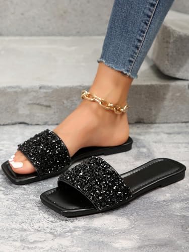 418Fpbm-XqL.jpg Women's Sparkly Jeweled Flat Sandals Dressy Open Toe Glitter Shiny Slippers Slip-on Shoes