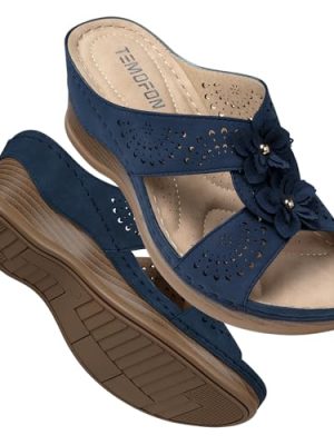 418Mp0XiYXL.jpg Womens Wedge Sandals Leather: Dressy Sandal, Rubber Sole, Comfortable Walking, Casual Slip on Summer Shoes, Size 5-11