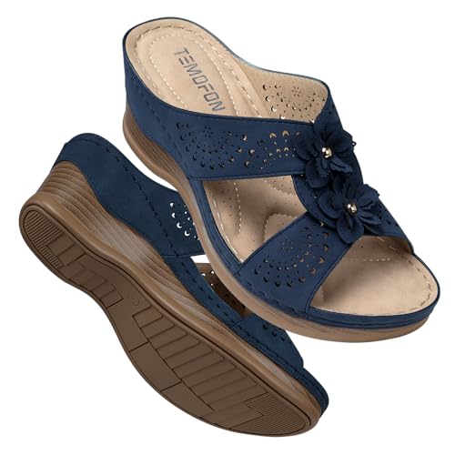 418Mp0XiYXL.jpg Womens Wedge Sandals Leather: Dressy Sandal, Rubber Sole, Comfortable Walking, Casual Slip on Summer Shoes, Size 5-11