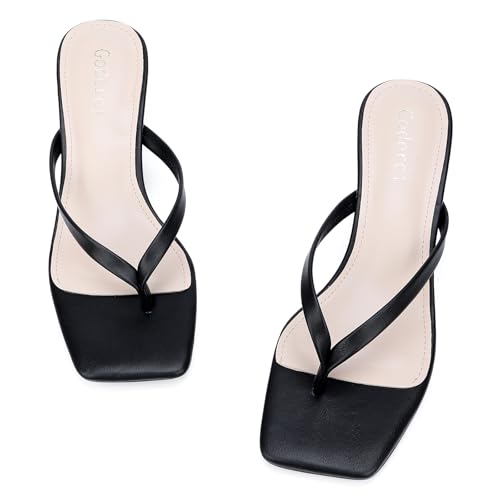 419GAmU-I1L.jpg Kitten Flip Flop Thong Low Heels for Women Square Open Toe Slip On Heeled Sandals