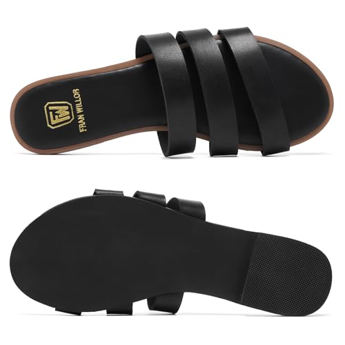41AmS8PwhOL.jpg Women's Flat Sandals Dressy Open Toe Round Toe Slide Sandals Comfortable Casual Beach Slip on Slippers for Summer