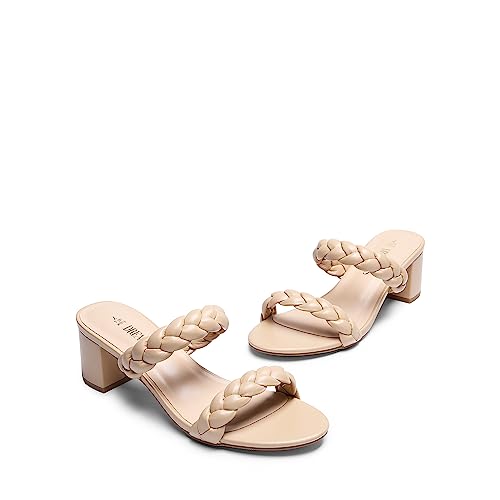 41BaGgs-1ML.jpg Women's Two Braided Strap Low Heels for Women Open Toe Block Chunky Heels Sandals Holiday Party Wedding Dress Pumps Shoes