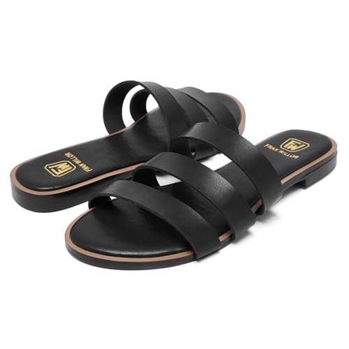 41CqoK6alSL.jpg Women's Flat Sandals Dressy Open Toe Round Toe Slide Sandals Comfortable Casual Beach Slip on Slippers for Summer
