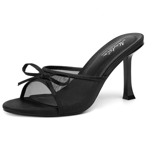 Kitten Heels for Women Round Toe Heels With Bow Vintage Mules Sexy Slip on Stiletto Backless Sandals for Party Daily