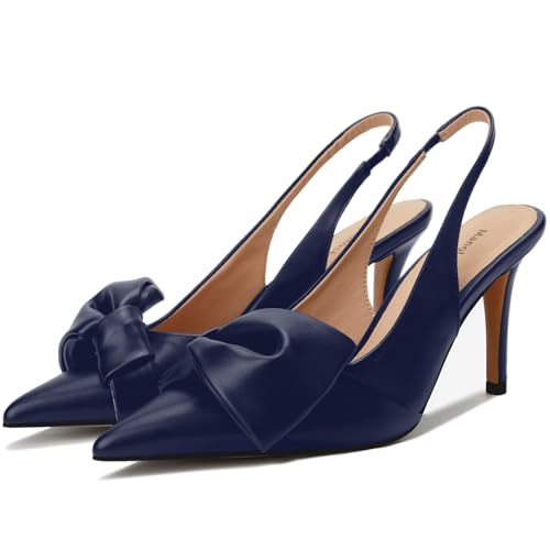 41DAQrNKEWL.jpg Women's Slingback Heels with Bow Pointed Toe Pumps with Elasticated Strap 3.3" High Heels for Evening Dress Shoes