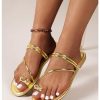 41DhwDaNrNL.jpg Women's Metallic Open Toe Ring Sandals Summer Strappy Flat Sandals