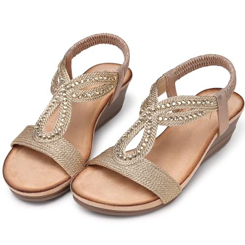 41EmBXPTDL.jpg Wedge Sandals for Women Dressy: Summer Low Wedges Comfortable Open Toe Sandals
