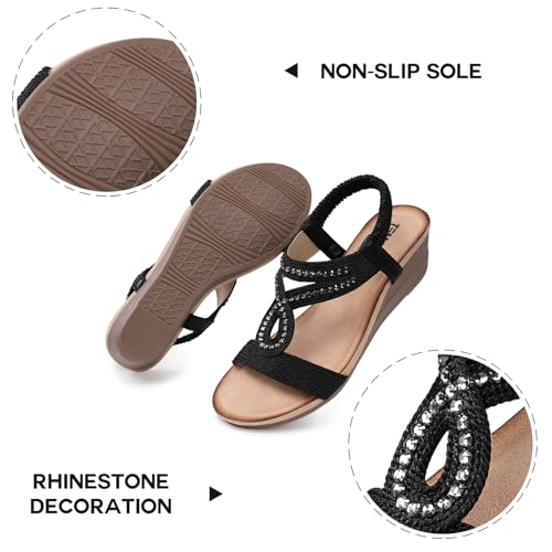 Wedge Sandals for Women Dressy: Low Wedge Sandals Women Comfortable Dressy Walking - Summer Casual Elastic Strappy Open Toe