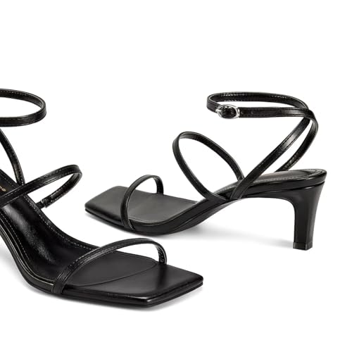 Low Heel Kitten Strappy Heels for Women with Square Toe Ankle Strap Heeled Sandals for Dress Wedding Party Club Date Work