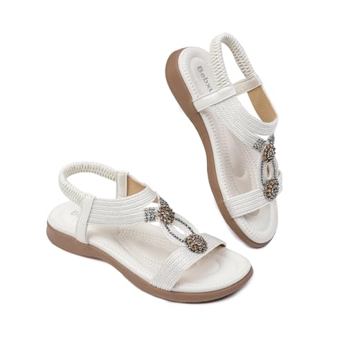 41HZdLUVf7L.jpg Clearance Women Flat Sandals wide-fit Arch Support Boho Braided Sandals Comfort Walking Beach Ankle Elastic Summer Shoes Black