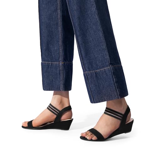Women's Low Heel Wedge Sandals, Comfortable Slip-On Elastic Ankle Strap Summer Business Casual Dress Shoes