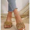 41Ivqa0De2L.jpg Women's Rhinestone Sandals Glitter Strappy Sequin Shoes Square Toe Sparkly Flat Sandals