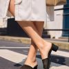 Womens Slide Sandals Mesh Chunky Heels Mules Square Open Toe Slip On Summer Dress Shoes