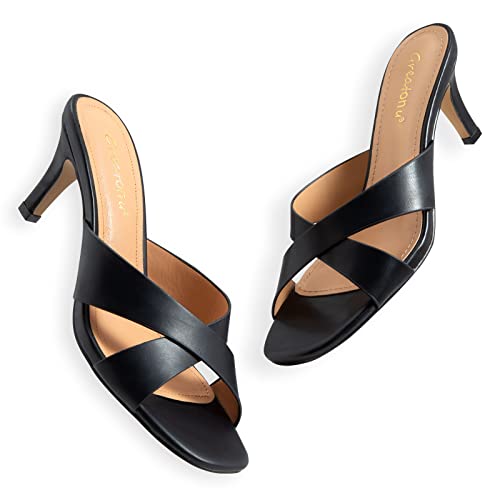 41KMeW5YCL.jpg Women's Square Toe Summer Heels Mules Cross Strap Slip on 2.5 Inch kitten Heeled Sandals