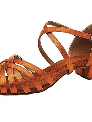 Latin Ballroom Dance Shoes for Girls Kids Satin Low Heel Salsa Tango Dancing Shoes for Women