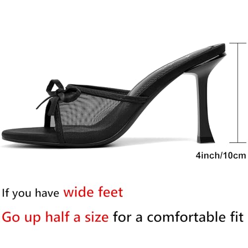 Kitten Heels for Women Round Toe Heels With Bow Vintage Mules Sexy Slip on Stiletto Backless Sandals for Party Daily