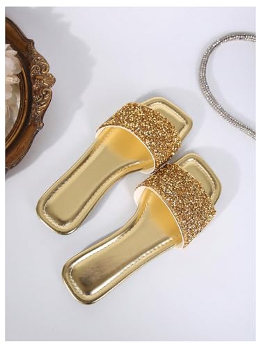 41L89DlQvLL.jpg Women's Rhinestone Sandals Glitter Strappy Sequin Shoes Square Toe Sparkly Flat Sandals