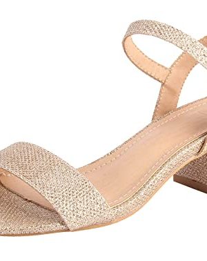 Women's Open Toe Ankle Strap Glitter Low Block Chunky Heels Sandals Dress Pumps Shoes
