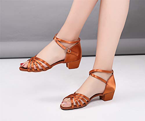 Latin Ballroom Dance Shoes for Girls Kids Satin Low Heel Salsa Tango Dancing Shoes for Women
