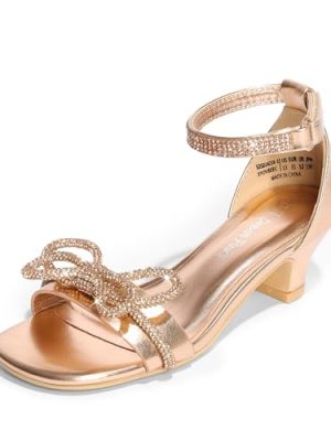 Girls Sandals Ankle Strap Square Toe Low Heel Bow Flower Dress Shoes